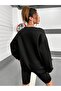 Girls Written Sweatshirt - Black Printed Oversize Ribbed Crew Neck - 4