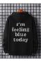 Feeling Blue Sweatshirt - Black Printed Oversize Ribbon Hoodie - 2