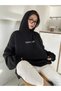 3 İplik Colored Clouds Sweatshirt - Black Printed Oversize Hoodie - 7