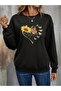 3 Thread Sunflower Butterflies Sweatshirt - Black Printed Oversize Crew Neck - 4