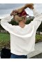 Ada Written Sweatshirt - White Printed Oversize Raised Crew Neck - 2