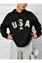 3 Thread Usa Flag Sweatshirt - Black Printed Oversize Hooded Hoodie - 4