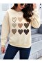 Multiple Hearts Design Sweatshirt - Beige Printed Oversized Crew Neck - 7