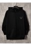 3 Thread Colorful Face Sweatshirt - Black Printed Oversize Hoodie with Raised Hood - 3