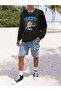 Basketball Shot 1976 Sweatshirt - Black Printed Oversize Ribbed Crew Neck