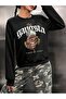 3 İplik the Gangsta Dollars Sweatshirt - Black Printed Oversize Raster Crew Neck