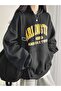 Arlington Sweatshirt - Black Printed Oversize Ribbed Hoodie