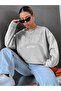 California West Coast Sweatshirt - Gray Printed Oversize Ruffled Crew Neck - 4