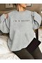 Delight Sweatshirt - Gray Printed Oversize Hooded Crew Neck