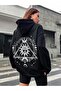 3 Thread Moon and Sun Design Sweatshirt - Black Printed Oversize Hoodie - 3