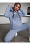 3 Thread Baby Blue Jogger Sweatshirt Top and Bottom Tracksuit Set Print Oversize Hooded Elastic Cuffs - 5