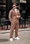 Brown Melton Men's Shirt and Trousers Two-Piece Set E7328 - 4