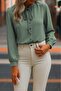 Women's Long Sleeve Collared Neck Lace-Up Buttoned Sandy Blouse - 2