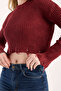Ripped Burgundy Knitwear Crop Women's Sweater - 6