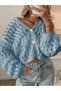 Women's Knitwear V-Neck Short Crop t Sleeve Casual Openwork Buttoned Loose Trendy Knit Cardigan Baby Blue - 2