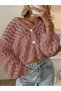 Women's Knitwear V-Neck Short Crop t Sleeve Casual Openwork Buttoned Loose Trendy Knit Cardigan Cinnamon