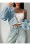 Women's Knitwear V-Neck Short Crop t Sleeve Casual Openwork Buttoned Loose Trendy Knit Cardigan Baby Blue
