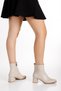 Women's Beige Blunt Toe Heeled Boots - 3
