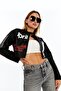 Women's Streetwear Leather Crop Jacket – Printed Biker Style Short Coat Black - 2