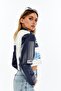 Women's Streetwear Leather Crop Jacket – Printed Biker Style Short Coat Navy Blue - 3