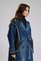 Women's Denim Garnished Woven Fabric Mixed Design Trench Coat - 4