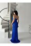 Cobalt Blue Strapless Waist Detailed Sequin Evening Dress - 6