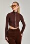 Women's high neck zip-up bodysuit - coffee - 2
