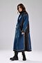 Women's Denim Garnished Woven Fabric Mixed Design Trench Coat - 3