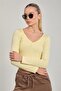 Women's Collar Buttoned Long Sleeve Bodysuit - Yellow - 2