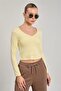 Women's Collar Buttoned Long Sleeve Bodysuit - Yellow - 3