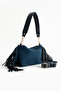 Gardenia Dark Blue Suede Buckle Women's Shoulder Bag - 4