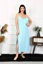 Women's Large Size Rope Strap Cotton Blue Long Nightdress - 5