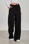 Women's drawstring waist wide leg pants - black - 2