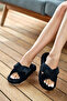 Women's Black Cross Plush House Slippers - 2