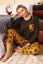 طقم بيجامة نسائية من القطن الممشط بأكمام طويلة من Under Moda باللون البني