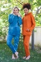 Women's Cotton Hooded Pocketed 3 Thread Turquoise Tracksuit Set - 3