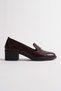 Women's Genuine Leather Crocodile Print Buckle Heeled Shoes - Burgundy Patent Leather - 3