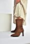 L404891302 Brown Suede Thin Heeled Women's Boots - 3