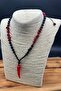 Onyx and Coral Stone Unisex Necklace |   Natural Stone Design with Howlite Tip, Adjustable - 8