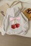 3-Ply Combed Cotton Cherry Printed Unisex Kids Hooded Sweatshirt