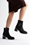 Ravena Women's Black Suede Zippered Thick Heeled Boots with Metal Accessories (6 cm) - 5