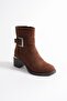 Ravena Women's Brown Suede Zippered Thick Heeled Boots with Metal Accessories (6 cm)