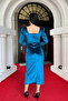 Velvet Fabric Square Neck Dress - Turquoise - 5