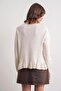 6954 Women's Ruffle Detailed V-Neck Knit Sweater Natural - 6