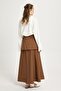Women's Brown Belted Poplin Long Skirt 30021 - 4