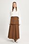 Women's Brown Belted Poplin Long Skirt 30021 - 3