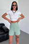 High Waist Flexible Stretch Fabric Crepe Shorts Offering Style and Comfort in One, Aqua Green () - 2