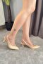 Women's Pidare Cream Buckle Detailed Open Back 7 cm Thin Heeled Shoes - 3