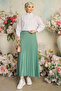Elegant and Modern Pleated Shiny Crepe Hidden Elastic Mint Skirt () - 4