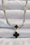 316L Steel Silver Color Italian Chain Enamel Clover Necklace -